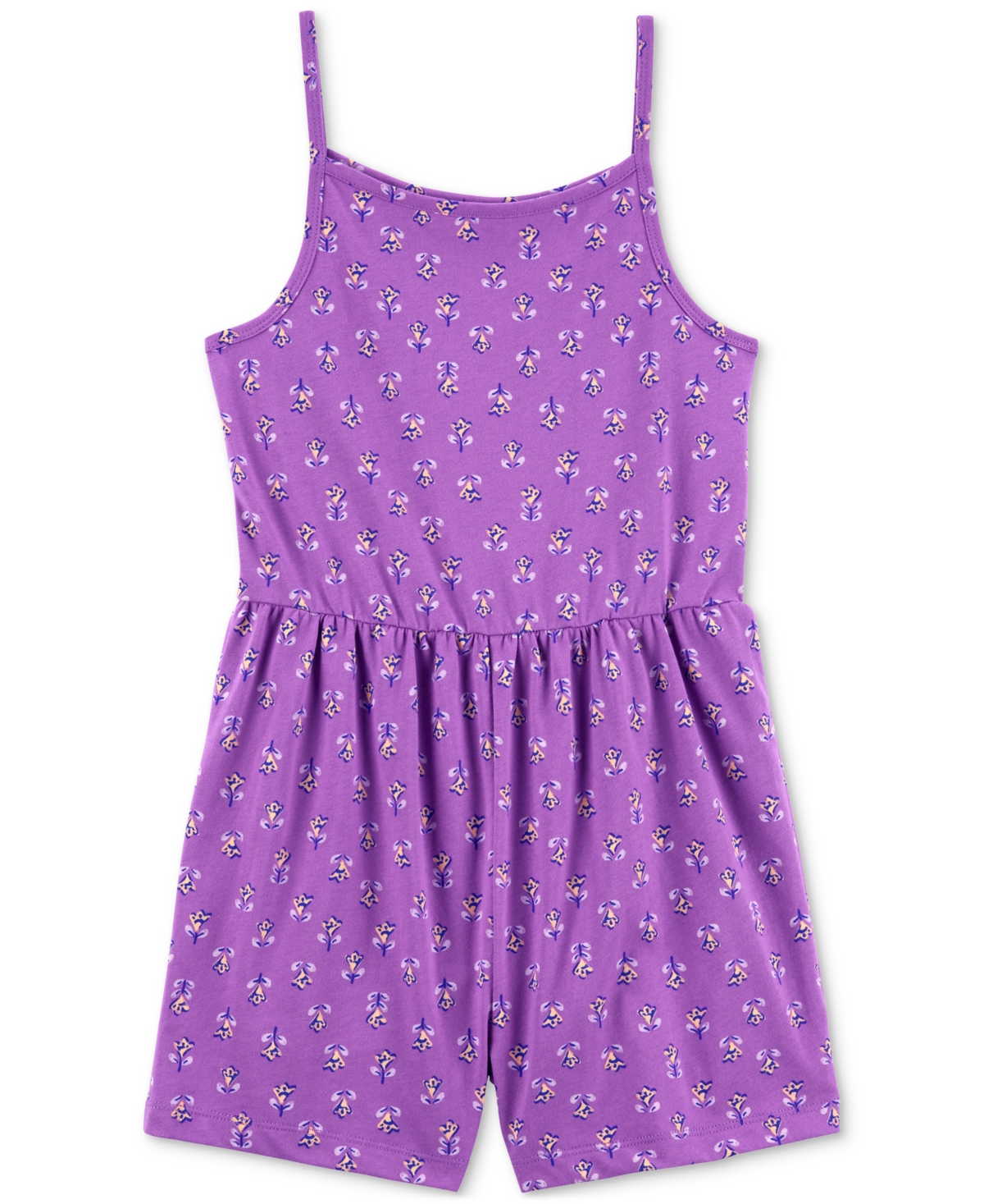 Shop Carter's Little & Big Girls Floral-print Cotton Romper In Purple