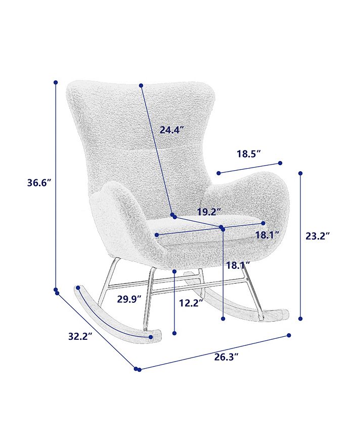 Simplie Fun Velvet Fabric Padded Seat Rocking Chair With High Backrest ...