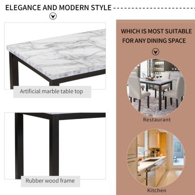 Marble 5-Piece Dining Set Table with 4 Thicken Cushion Dining Chairs
