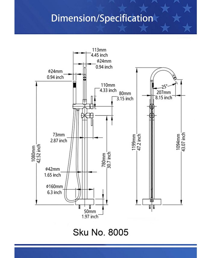 Simplie Fun Floor Mount Bathtub Faucet Freestanding Tub Filler Standing
