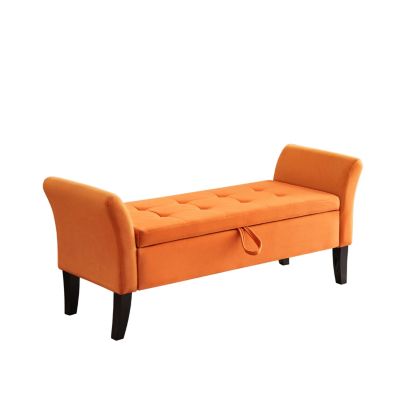 51.5" Bed Bench With Storage Orange Velvet
