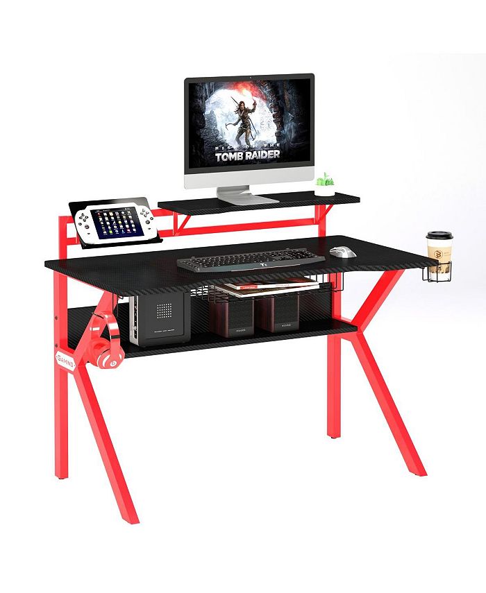 Simplie Fun PVC Coated Ergonomic Metal Frame Gaming Desk, Black Macy's