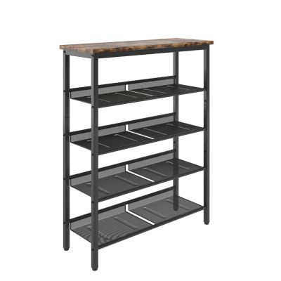 Adjustable 5-Layer Industrial Shoe Rack with Mesh Shelves