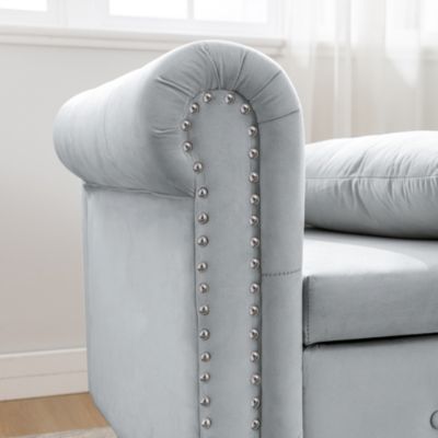 Velvet Chaise Lounge with Storage & Pillow