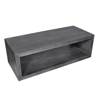 58" Cube Shaped Wooden Coffee Table With Open Bottom Shelf, Charcoal Gray