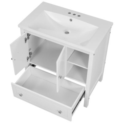 30" Bathroom Vanity Set with Solid Wood Frame & Ceramic Sink