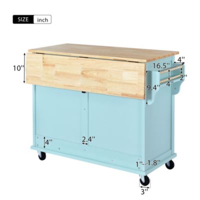 Streamdale Rolling Mint Green Kitchen Cart with Drop-Leaf Countertop