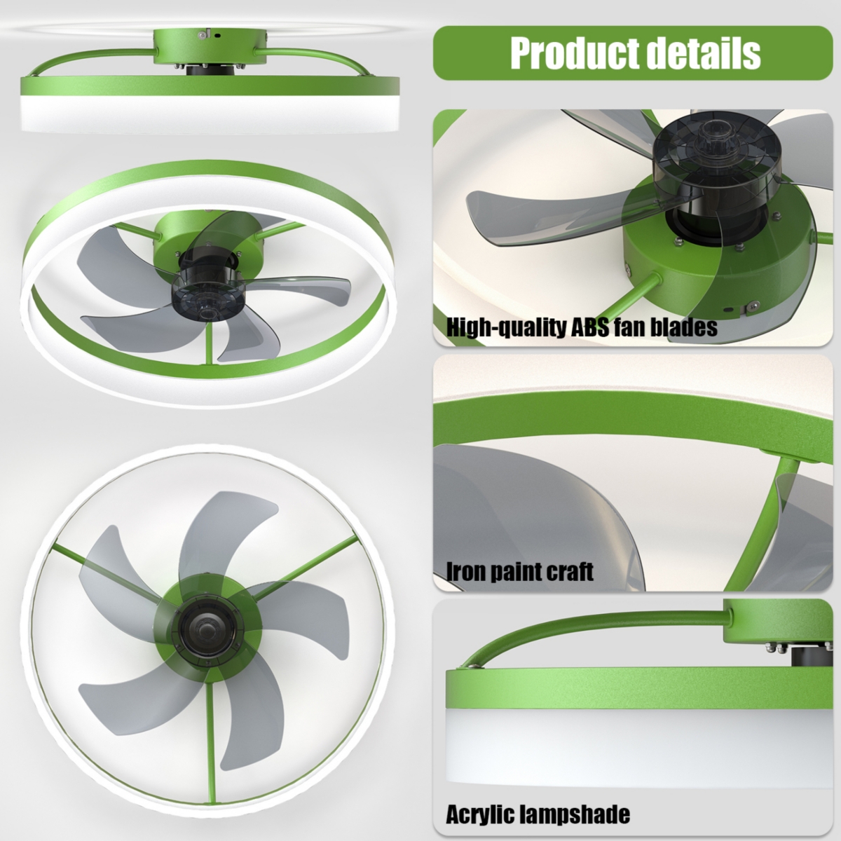 Streamdale Dimmable Led Ceiling Fans with Thin Modern Flushmount
