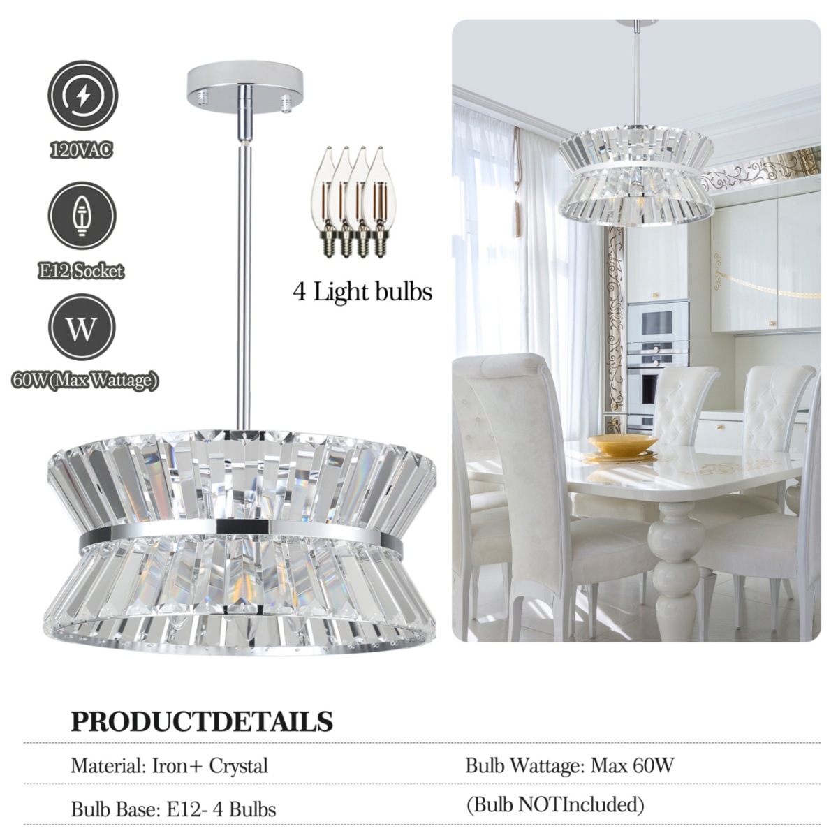 Streamdale Furniture Modern Crystal Chandelier for Living-Room Round Crystal Lamp Luxury Home Decor Light Fixture