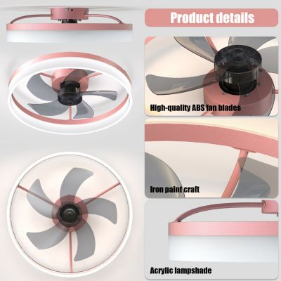 Thin Pink Dimmable LED Ceiling Fans