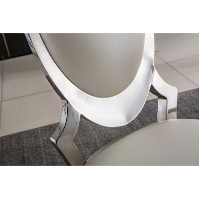 Leatherette Dining Chair Set (2) with Oval Backrest, Steel Legs