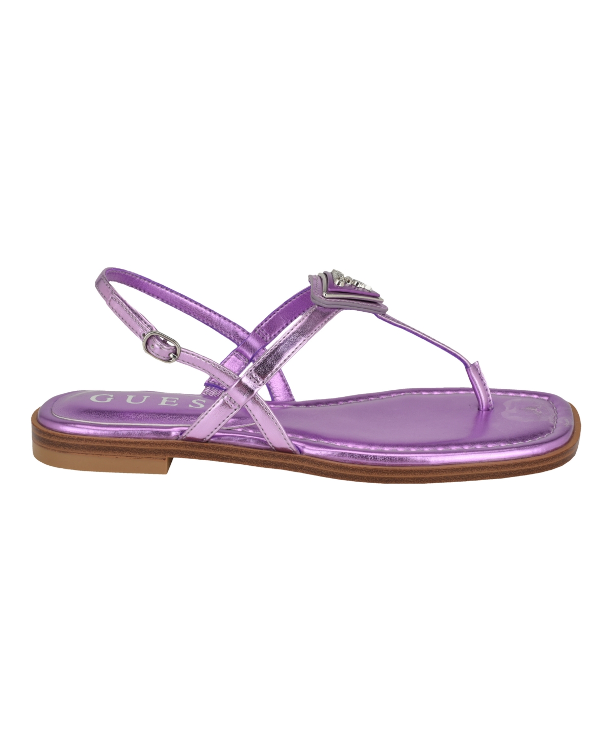 Shop Guess Women's Rainey Logo Sqaure Toe T-strap Flat Sandals In Dark Pink