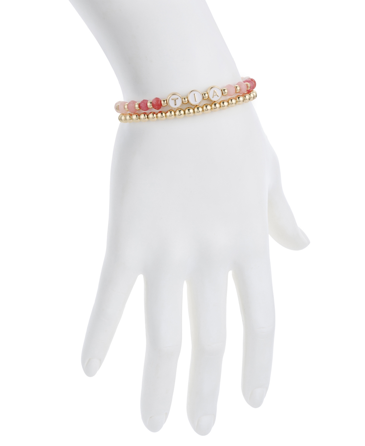 Shop Unwritten Multi Pink Quartz Tia Stone And Beaded Stretch Bracelet Set In Gold