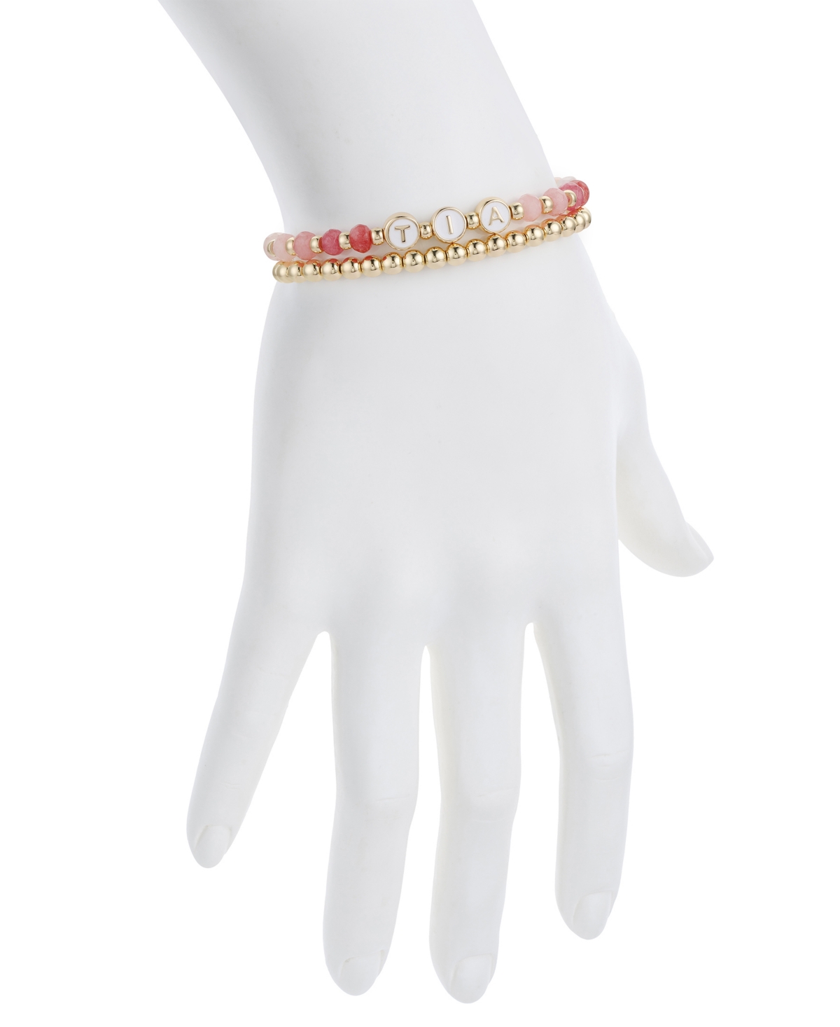 Unwritten Multi Pink Quartz Girl Mom Stone And Beaded Stretch Bracelet Set In Gold