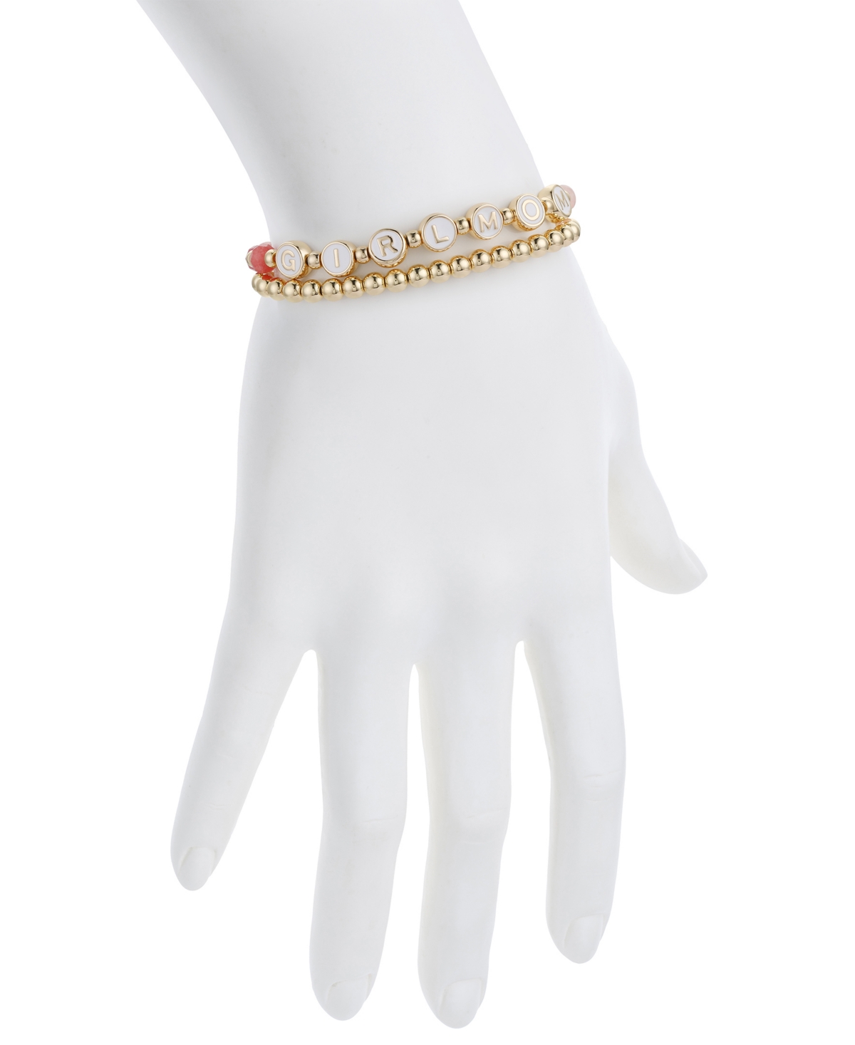 Unwritten Multi Pink Quartz Girl Mom Stone And Beaded Stretch Bracelet Set In Gold