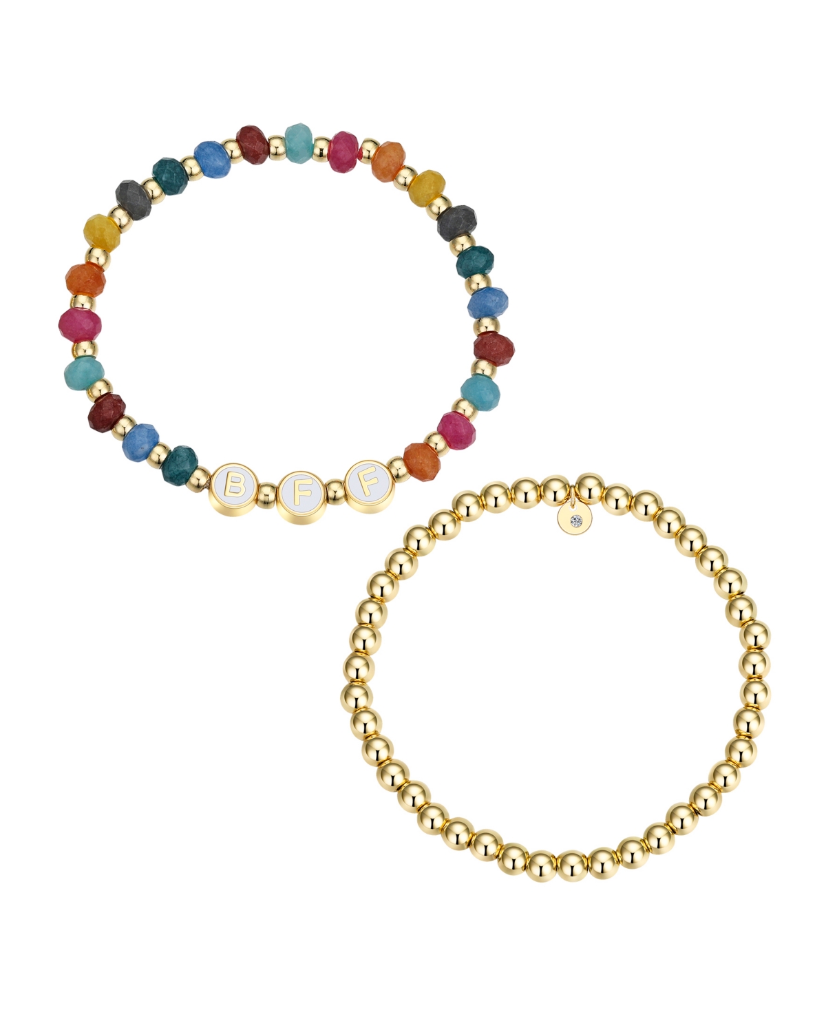 Multi Color Quartz Bff Stone and Beaded Stretch Bracelet Set - Gold