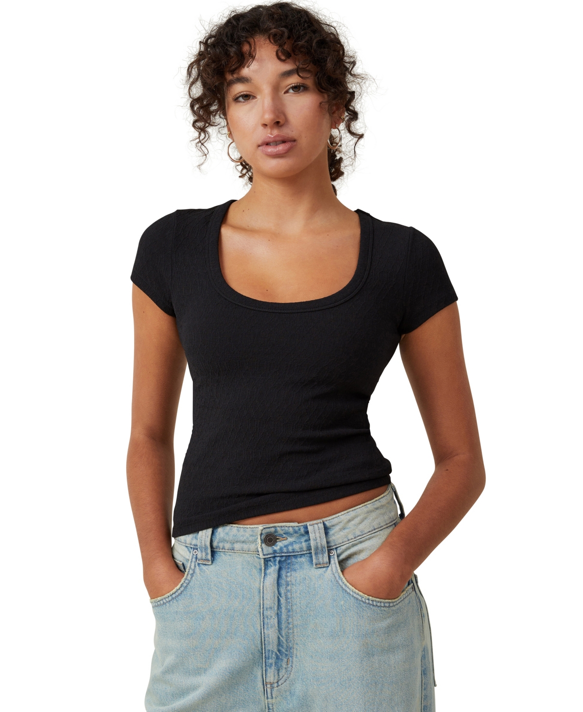 Shop Cotton On Women's Tyla Scoop Neck Short Sleeve Top In Black