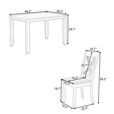 Minimalist Wood 5-Piece Dining Table Set With 4 X-Back Chairs For Small Places