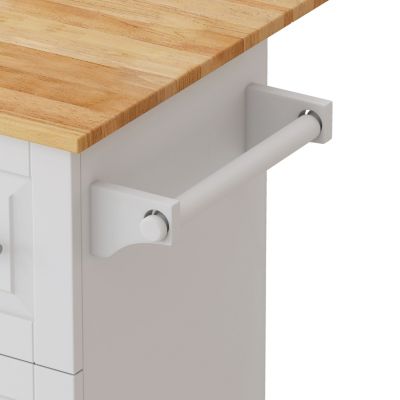 52" Solid Wood, E1 MDF Folding Desktop, 3 Drawers, Cabinet, Side Shelf, Locking Wheels Kitchen Island Cart