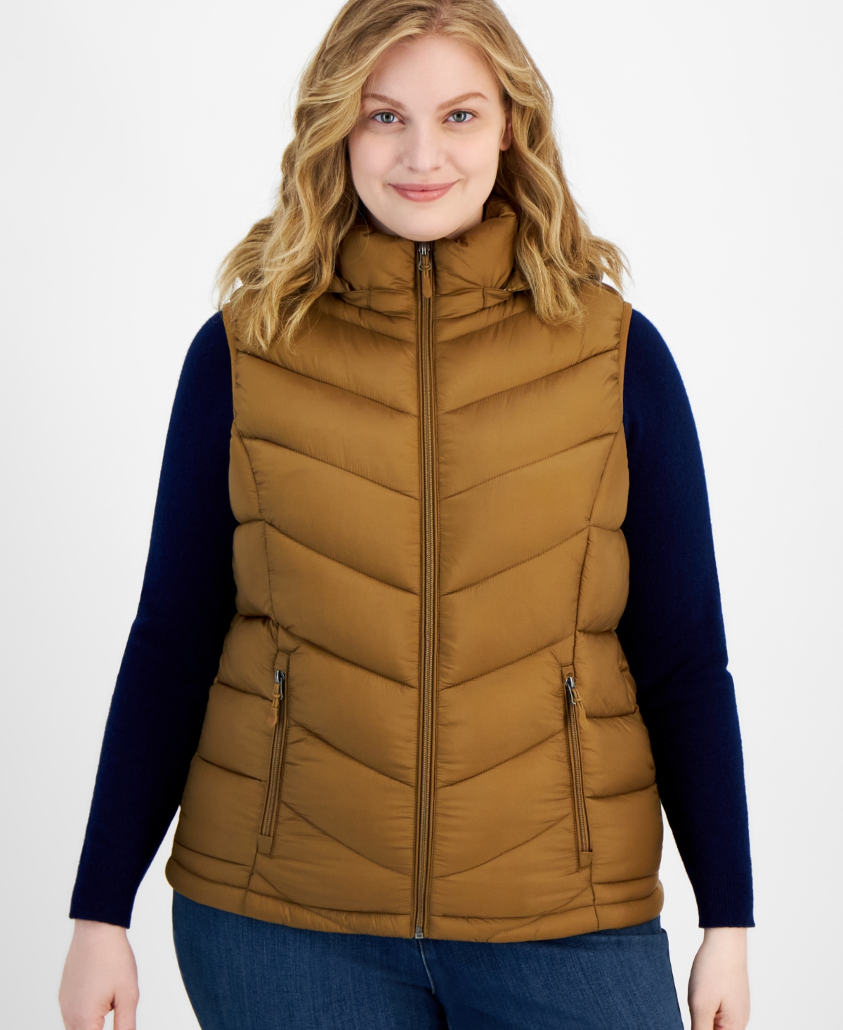 Charter Club Plus Size Packable Hooded Puffer Vest, Created For Macy's In Chestnut
