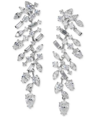 Eliot Danori - Silver-Tone Mixed Cubic Zirconia Cluster Chandelier Earrings