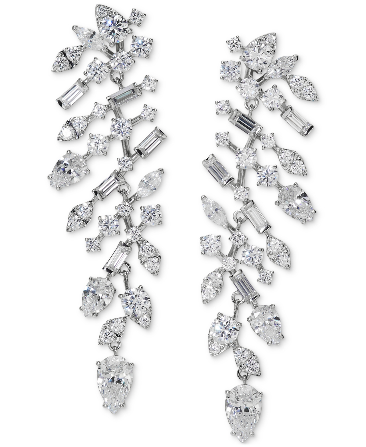 Silver-Tone Mixed Cubic Zirconia Cluster Chandelier Earrings, Created for Macy's - Rhodium