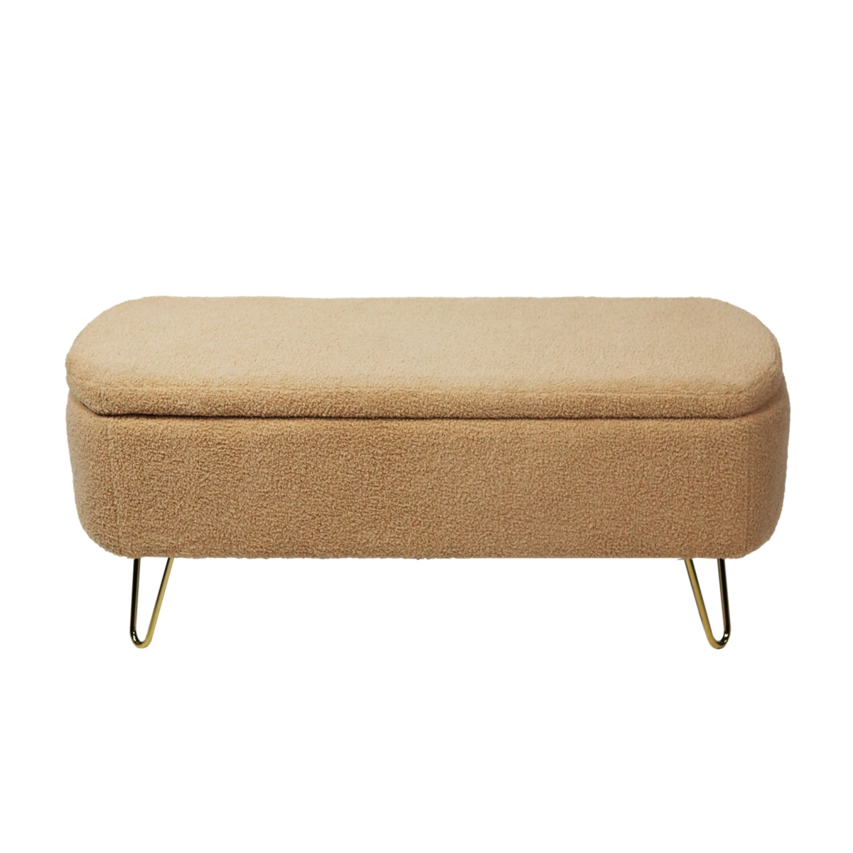 Streamdale Furniture Camel Storage Ottoman Bench For End Of Bed Gold Legs, Modern Camel Faux Fur Entryway Bench