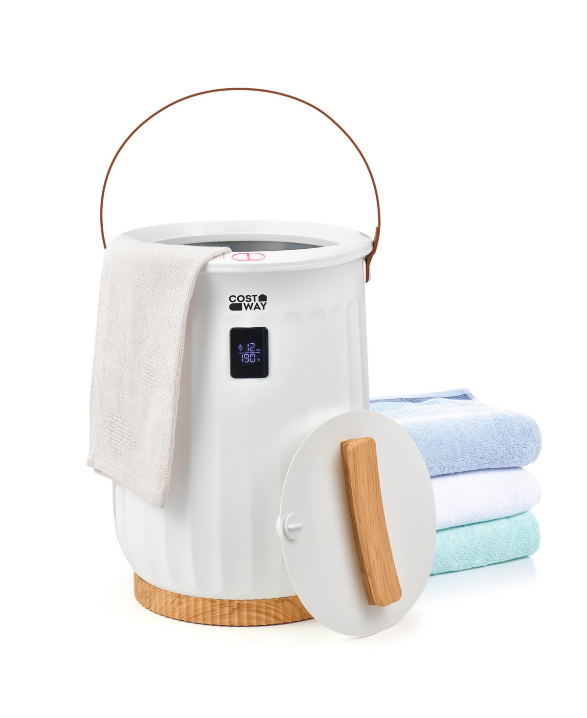 Bucket Towel Warmer with 4 Timer Settings and Portable Handle for Bathroom Use - White