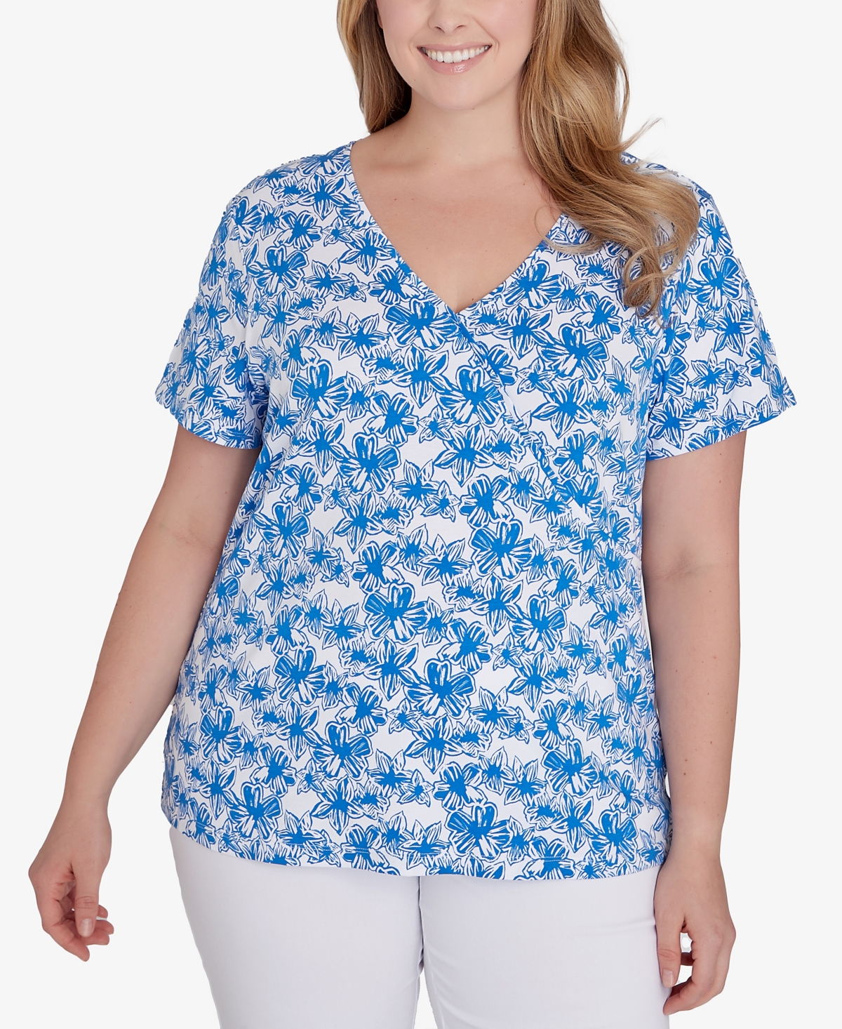 Plus Size Feeling The Lime Short Sleeve Top - Bright Blue Multi