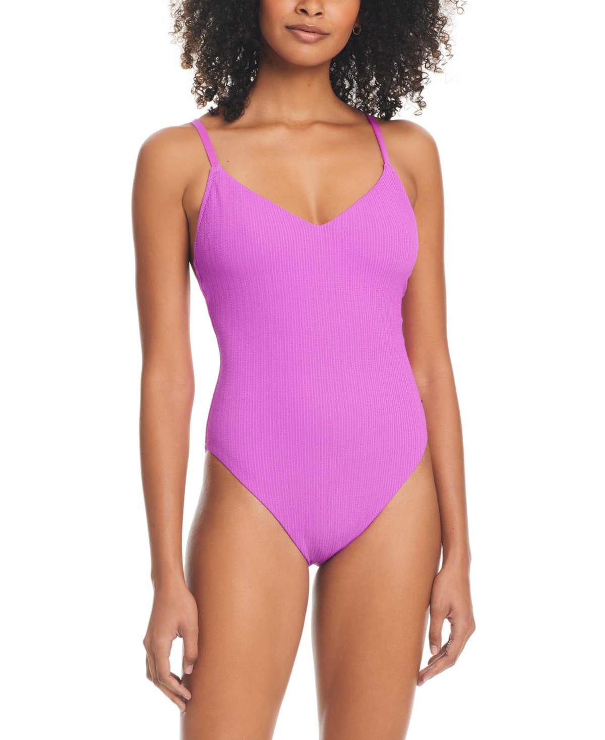 Women's Strappy-Back High-Leg One-Piece Swimsuit - Fuchsia