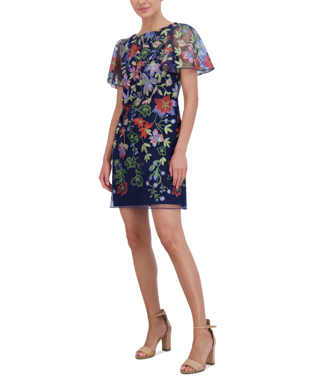 Shop Jessica Howard Petite Embroidered Mesh Sheath Dress In Navy Multi