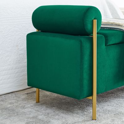 Green Velvet Storage Bench with Iron Legs