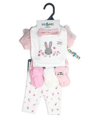 Rock A Bye Baby Boutique Baby Girls 10 Piece Layette Set, Pink Bunny