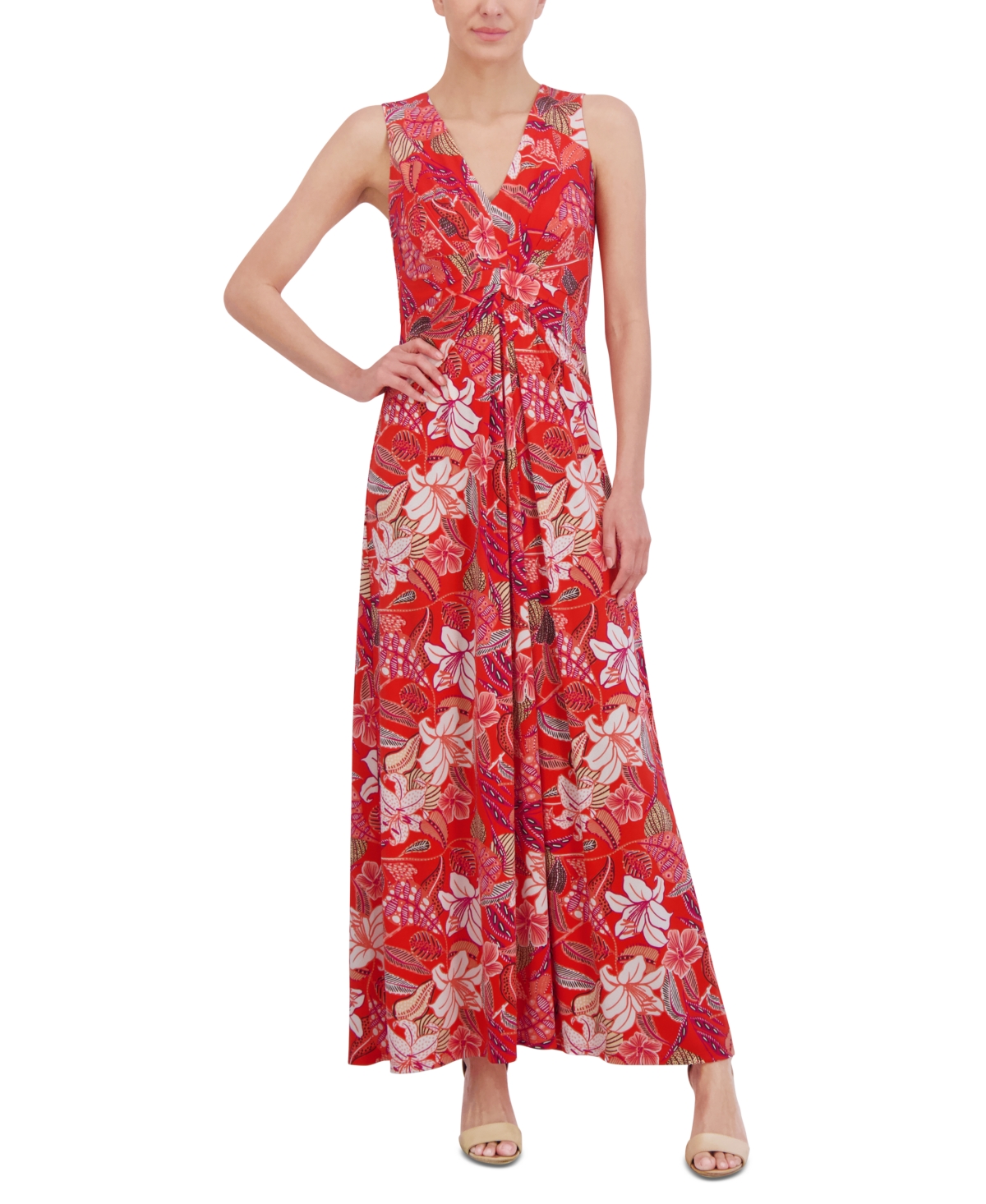 Shop Jessica Howard Petite V-neck Sleeveless Maxi Dress In Poppy Multi
