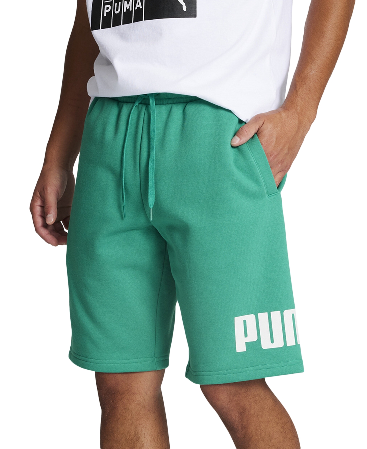 Puma Men's Regular-fit Big Logo-print Fleece 10" Shorts In Green