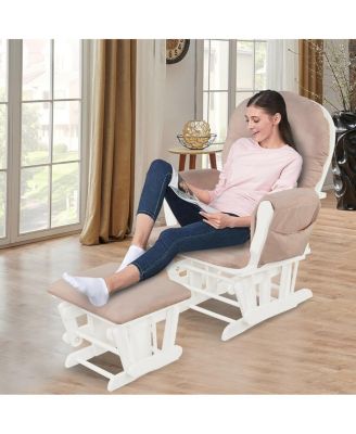  Standard Size Wood & Fabric Padded Armrest, Detachable Cushion, Gliding Motion Glider and Ottoman Set