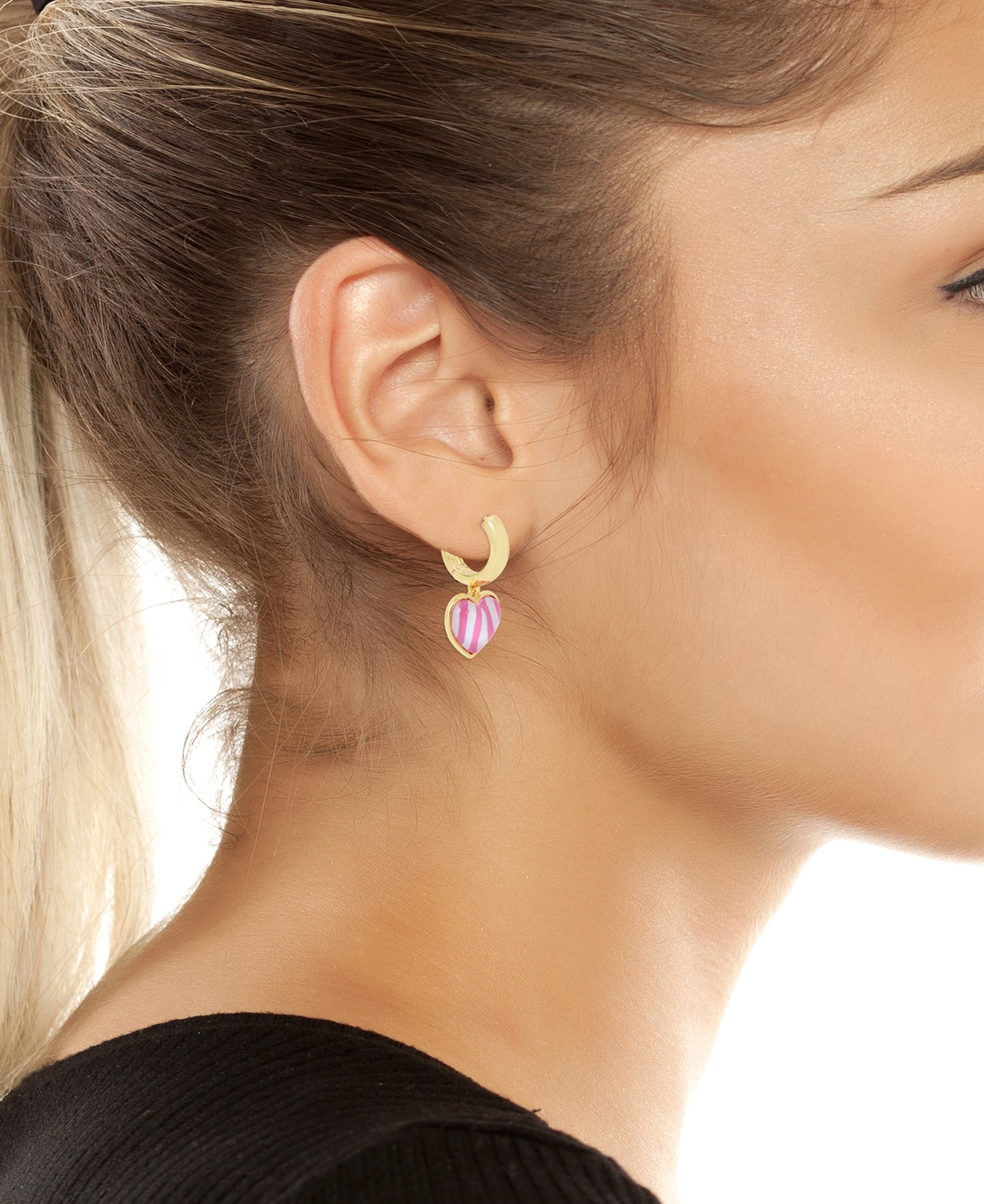 Shop Betsey Johnson Pink Heart Charm Huggie Earrings