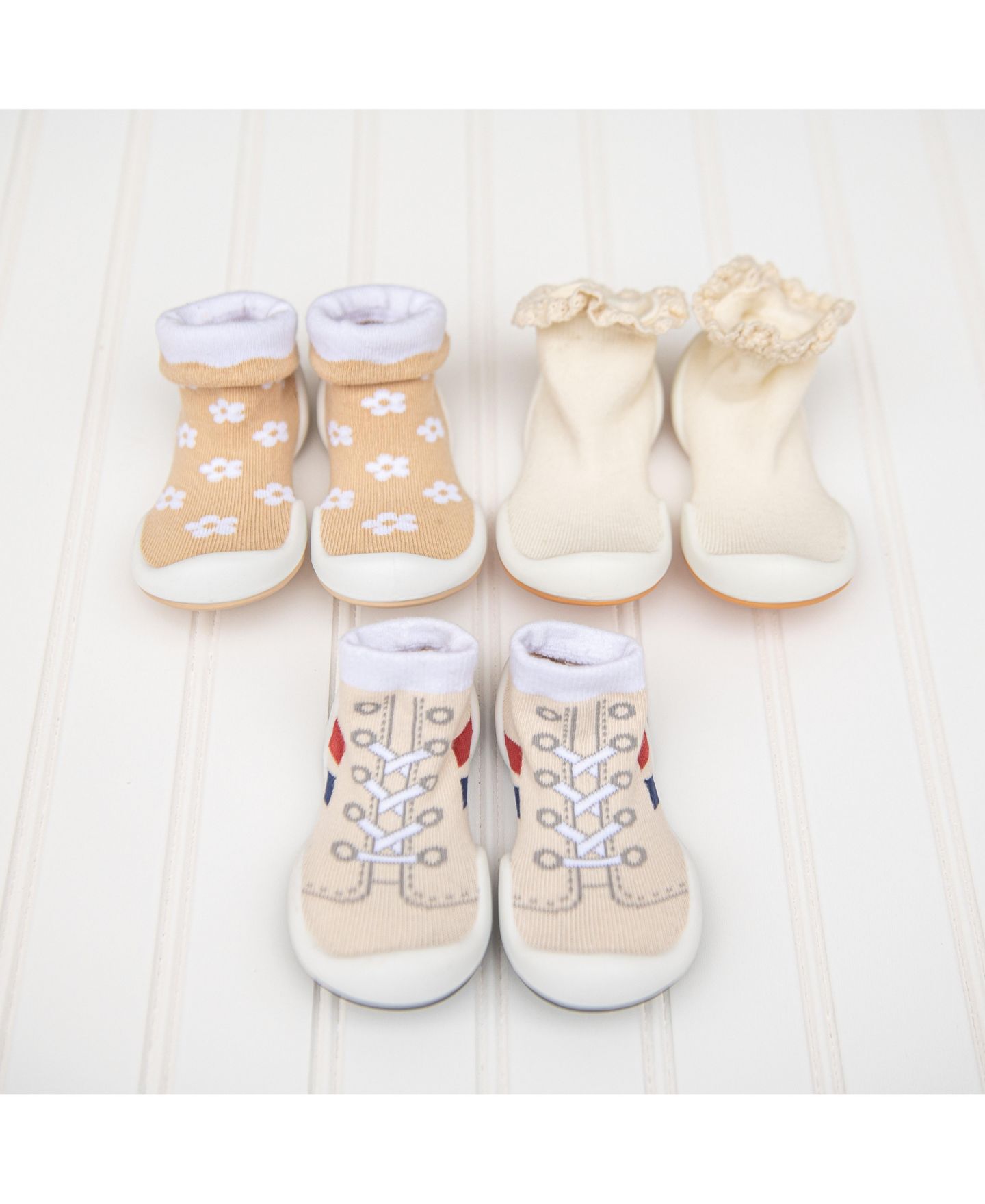 Обувь Komuello Breathable Washable Non-Slip Sock Shoes Lace trim - Off White для девочек-малышей, цвет: Натуральный — фото 7