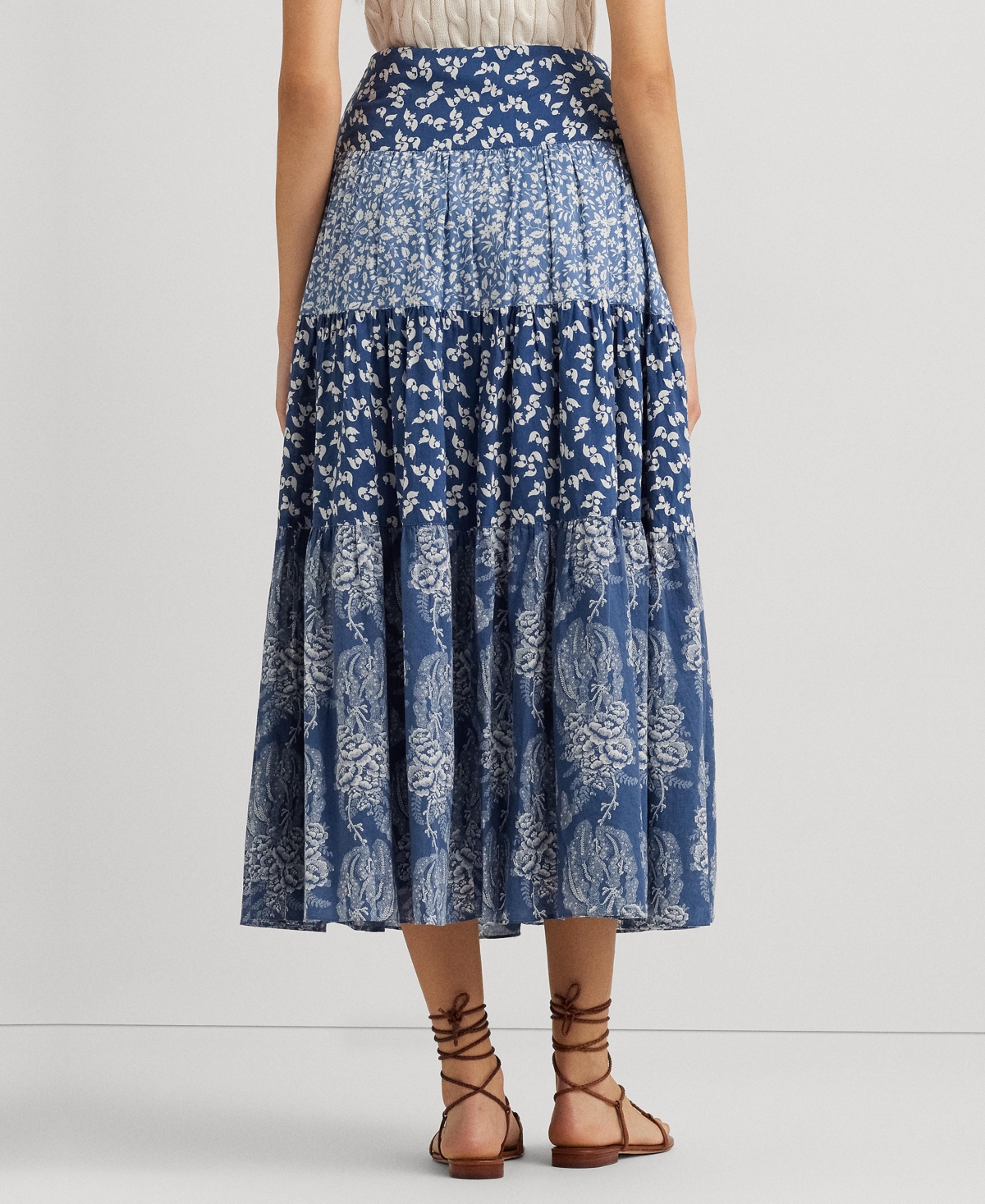 Shop Lauren Ralph Lauren Women's Patchwork Floral A-line Skirt In Blue