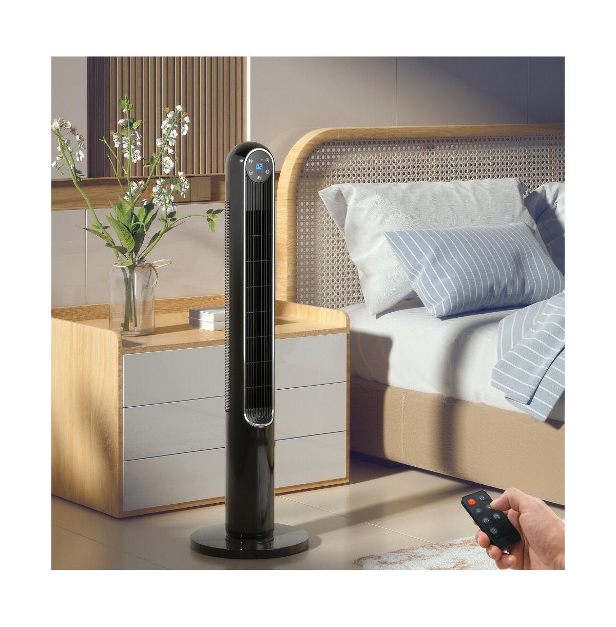 Slickblue Inch 80 Degree Tower Fan with Smart Display Panel and Remote Control