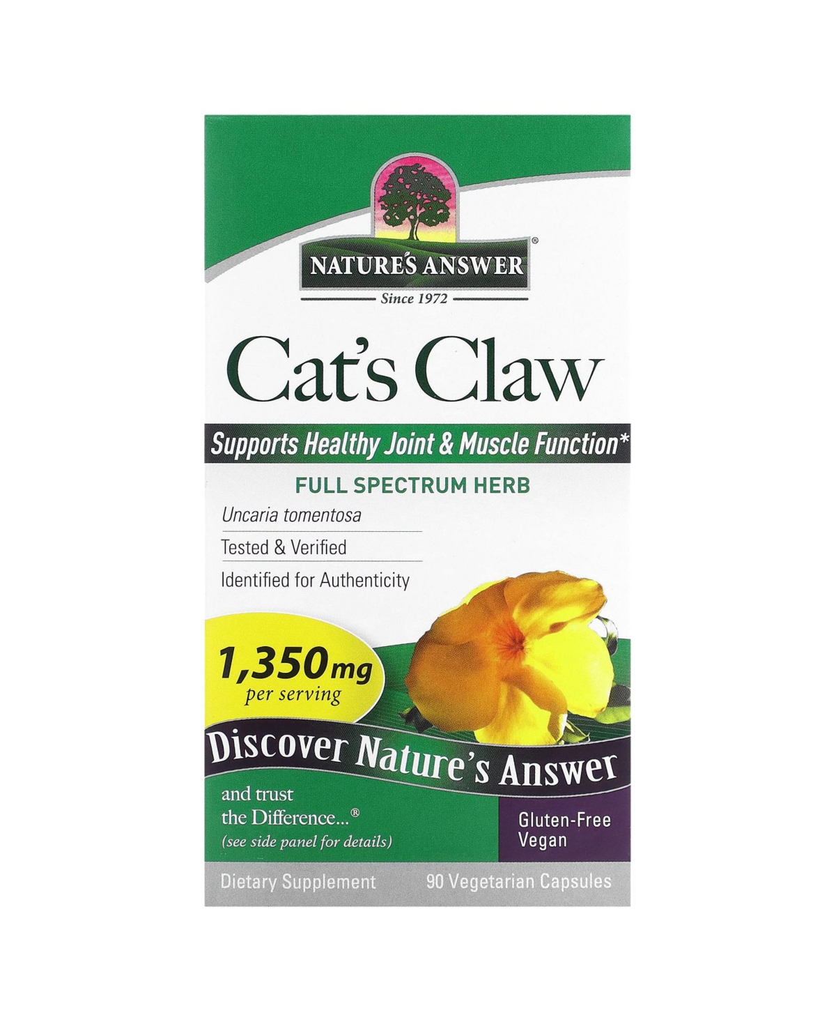 Cat's Claw 1 350 mg - 90 Vegetarian Capsules (450 mg per Capsule) - Assorted Pre-pack (See Table