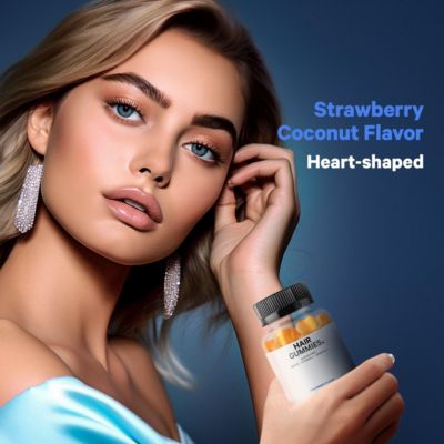 Hair Gummies, Biotin 5000 mcg, Sugar Free Growth Gummy Vitamins A, C, B6, B12, D3, Zinc, Inositol Supplement, Women & Men, Pantothenic Folic Acid, Nails, Skin, Strawberry Coconut Flavor, 60 ct