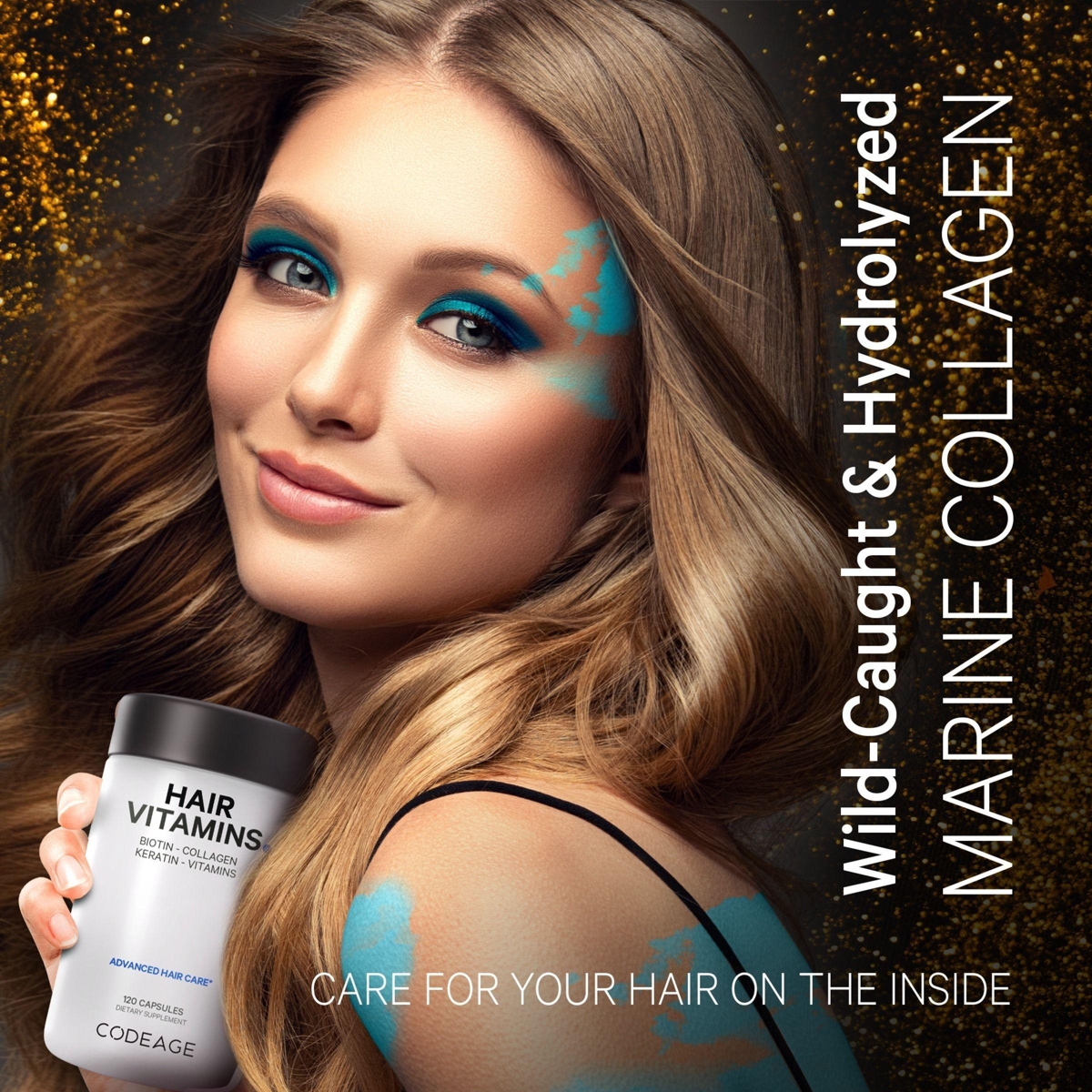 Codeage Hair Vitamins 10000 mcg Biotin, Keratin, Collagen, Vitamin A, B12, C, D3, E, Zinc, Turmeric, Probiotics, Enzymes, Inositol - Hair Care Support