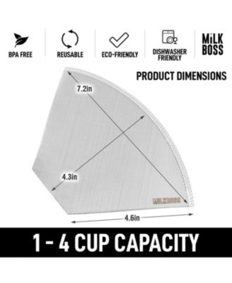 Milk Boss Pour Over Coffee Filter - Permanent Paperless Stainless Steel Reusable Coffee Filter