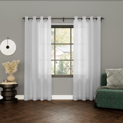 Slub Textured Linen Blend Black Grommet Top Curtain
