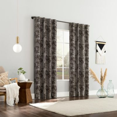 Pedra Paisley Embroidery 100% Blackout Back Tab Curtain Panel
