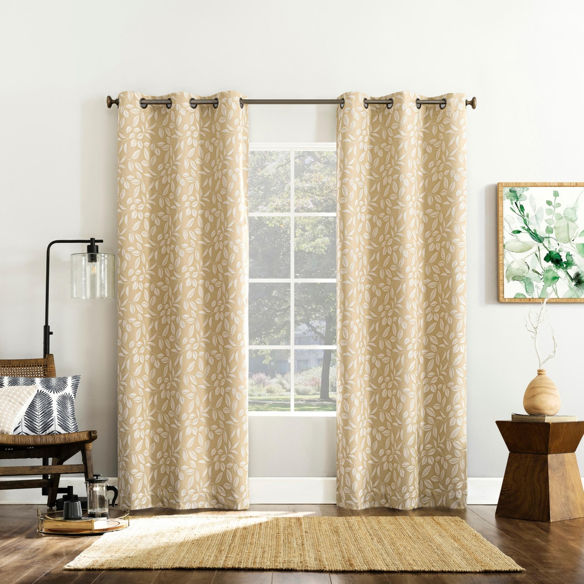 Satti Embroidered Leaf 100% Blackout Grommet Curtain Panel