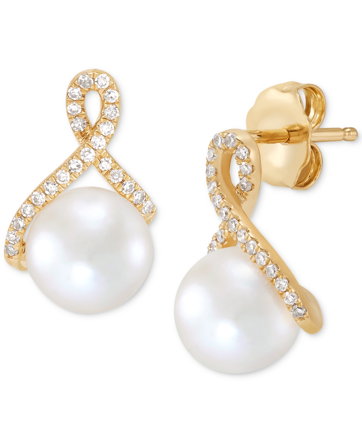 Cultured Freshwater Pearl (7mm) & Diamond (1/6 ct. t.w.) Drop Earrings in 14k Gold - Yellow Gold