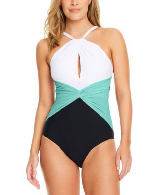Beyond Control - Women's Colorblocked High-Neck Keyhole Twist-Detail One-Piece Swimsuit