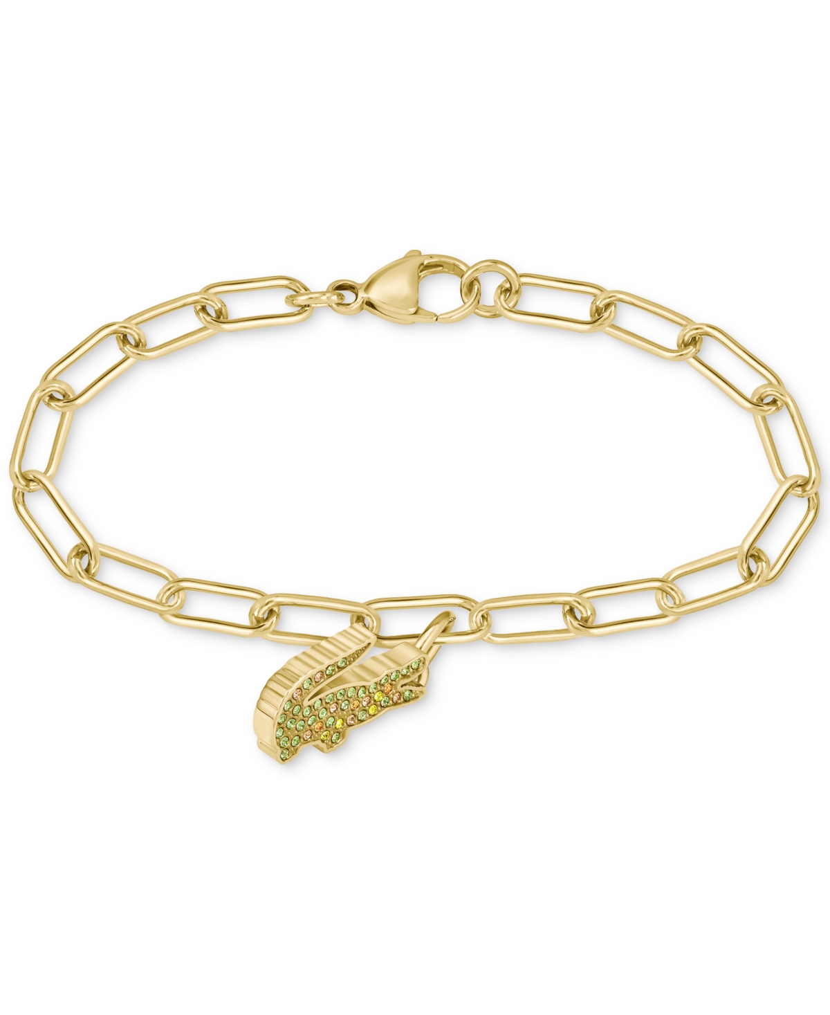 Multicolor Crystal Crocodile Paperclip Link Chain Bracelet - Gold